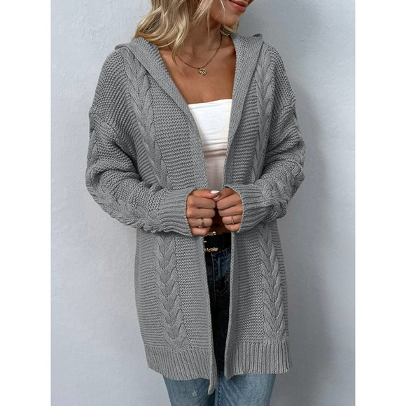 Cable-Knit Longline Hooded Cardigan - Picture 6 of 7